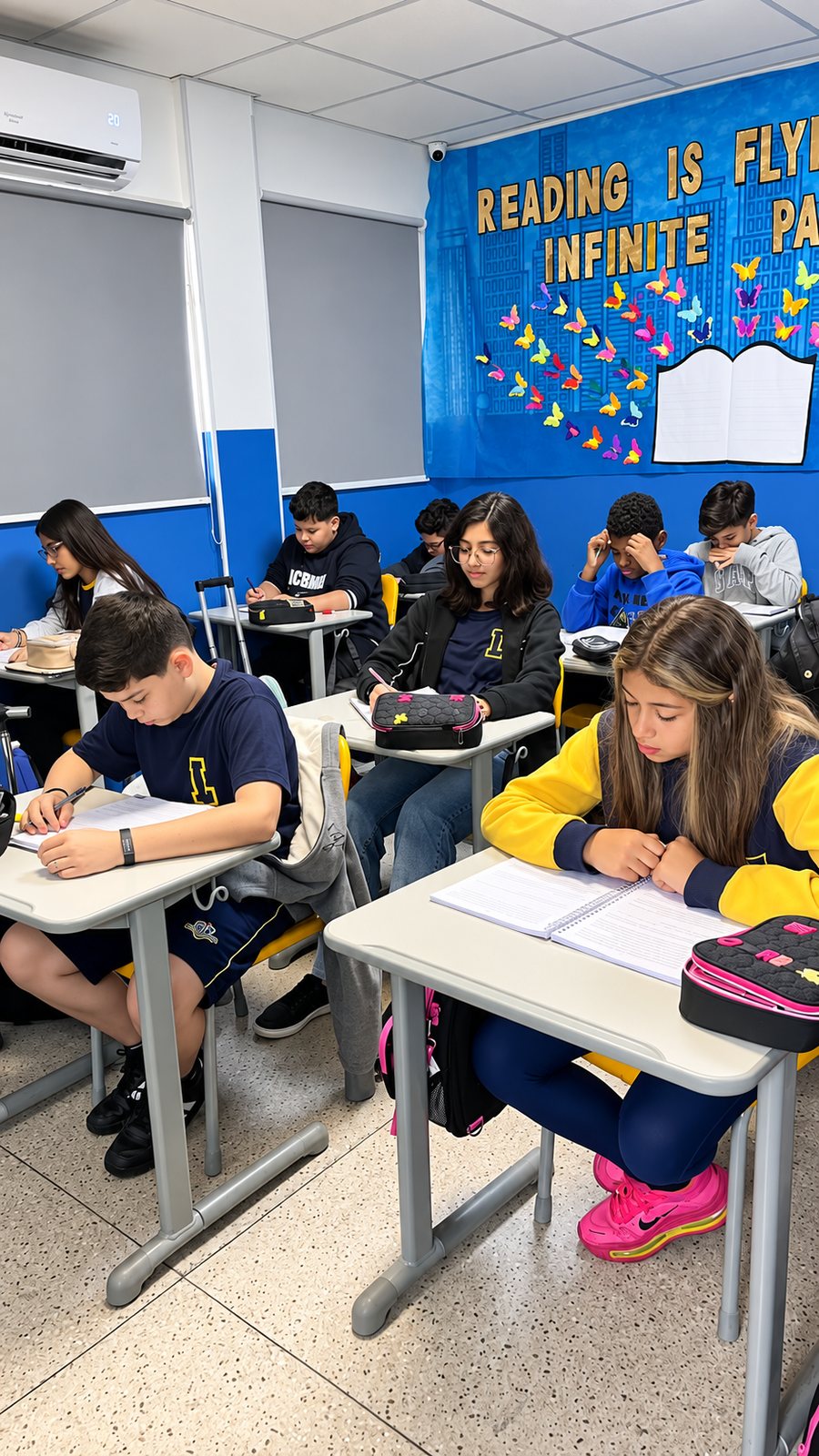 Alunos em aula de inglês na Legacy School
